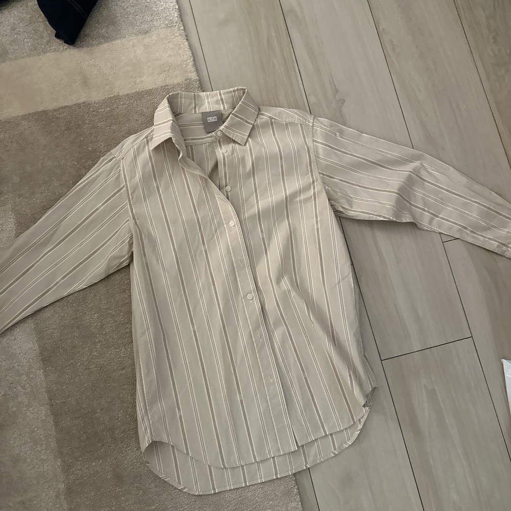 Kith button down striped shirt cream